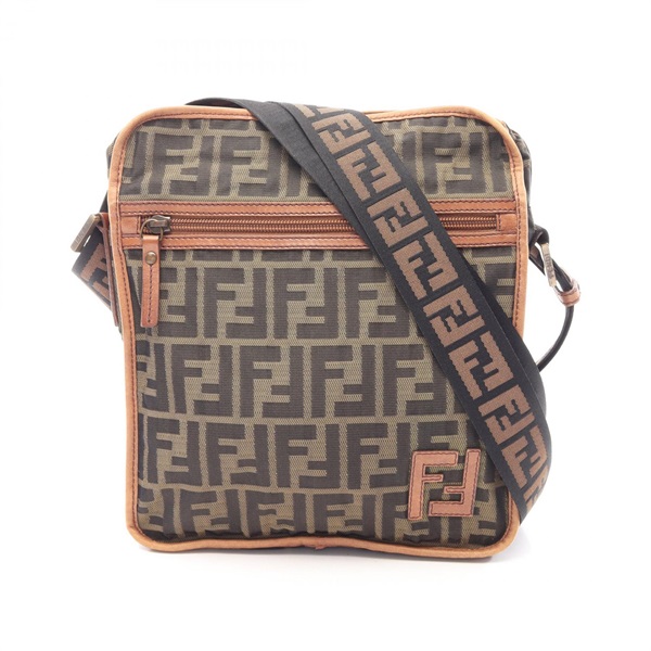 FENDI Zucca Shoulder Crossbody Bag 7VA152 canvas leather Brown Black Used Women