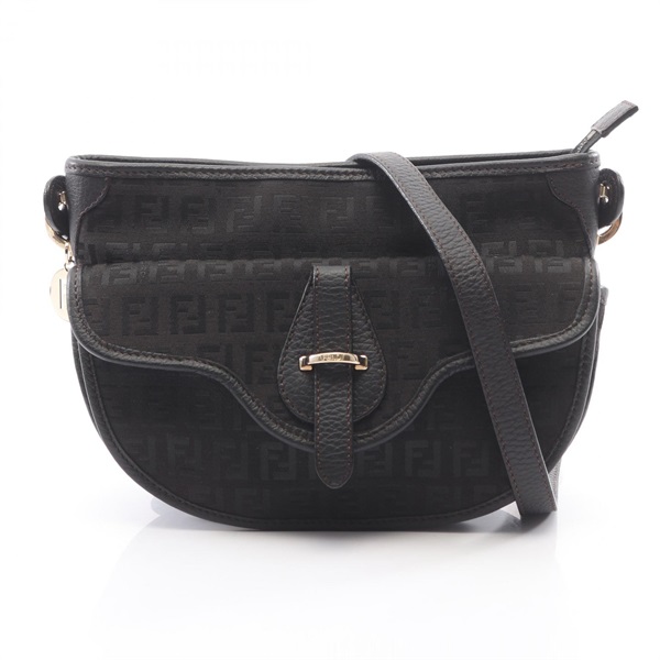 FENDI Zucchino Crossbody Shoulder Bag 8BT088 canvas leather Black Used Women