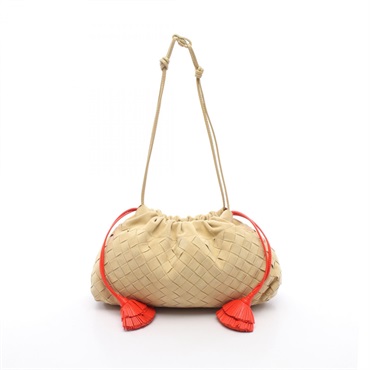 BOTTEGA VENETA Intrecciato Shoulder Bag Suede leather Beige Red Used Women