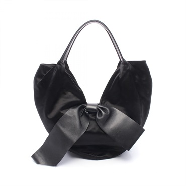 Valentino Ribbon Shoulder Handbag Nylon leather Black Used Women