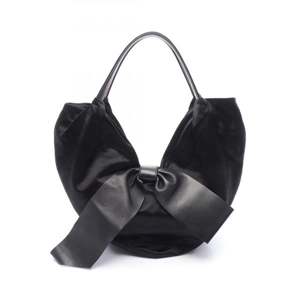 Valentino Ribbon Shoulder Handbag Nylon leather Black Used Women