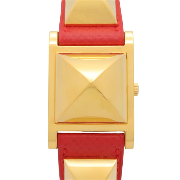 HERMES Medor Wrist Watch ME1.201 Quartz Gold Plated Leather belt Used Women