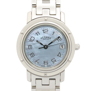 HERMES Clipper Nacre Wrist Watch CL4.210 Quartz Stainless Steel Used Women