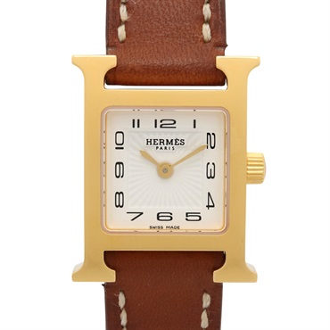 HERMES H watch mini Wrist Watch HH1.101 Quartz Gold Plated Leather Used Women