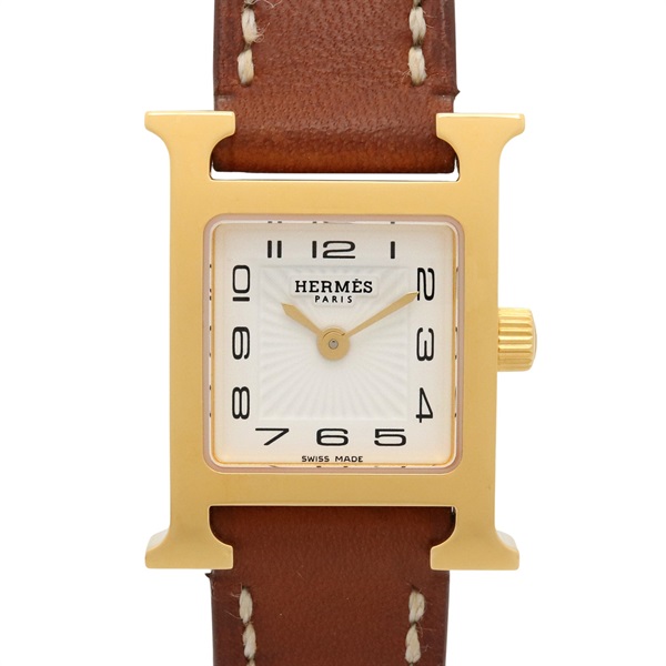 HERMES H watch mini Wrist Watch HH1.101 Quartz Gold Plated Leather Used Women