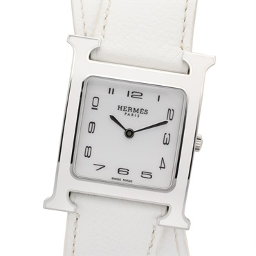 HERMES H watch Double Tour Wrist Watch HH1.520 Quartz SS Leather belt Used Women
