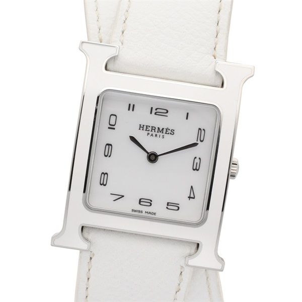 HERMES H watch Double Tour Wrist Watch HH1.520 Quartz SS Leather belt Used Women
