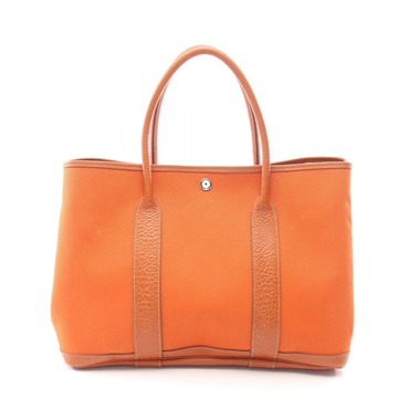 HERMES Garden Party PM Tote Handbag canvas leather Potiron Orange SHW Used I