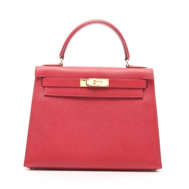 HERMES Kelly 28 Shoulder Handbag Courchevel leather Red Rouge vif Used GHW W