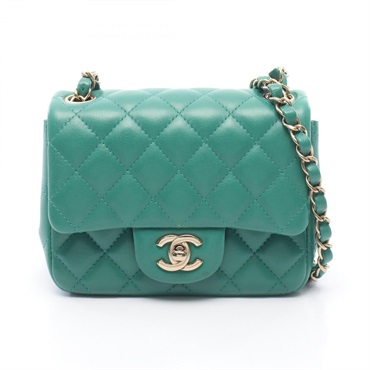 CHANEL Mini Matelasse Chain Shoulder Crossbody Bag Lamb leather Green GHW Used