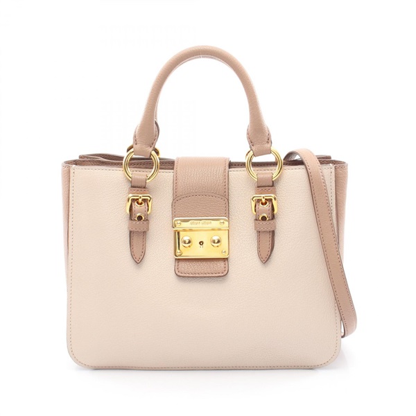 Miu Miu Shoulder Crossbody Tote Handbag leather Beige Used Women GHW