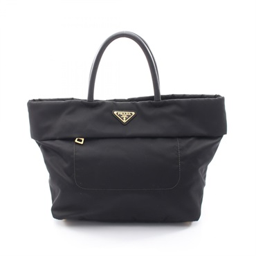 PRADA Triangle logo Tote Handbag Nylon leather Black GHW Used Women