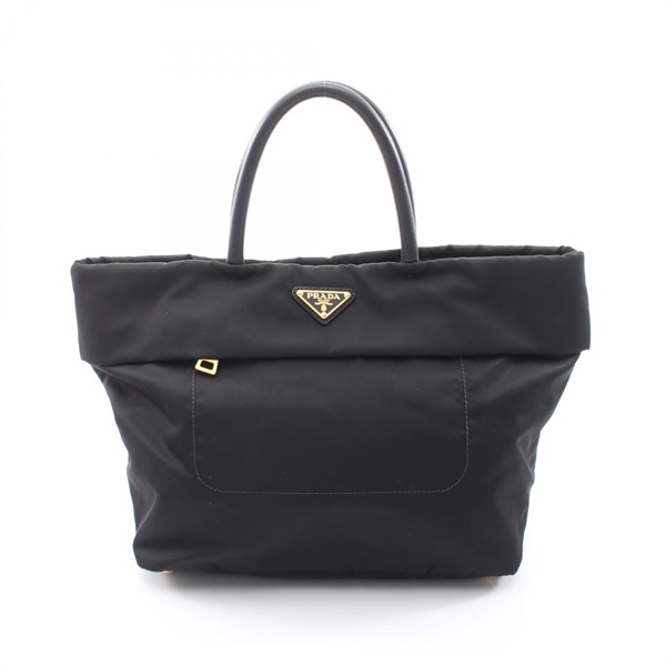 PRADA Triangle logo Tote Handbag Nylon leather Black GHW Used Women