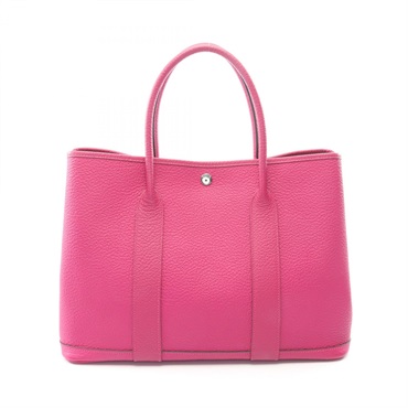 HERMES Garden Party PM Tote Handbag Vache Country leather Rose Purple SHW Used C