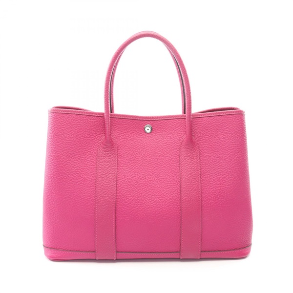 HERMES Garden Party PM Tote Handbag Vache Country leather Rose Purple SHW Used C
