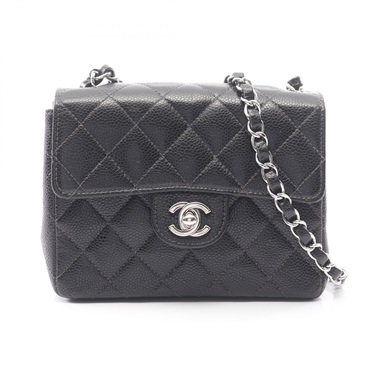 CHANEL Mini Matelasse chain crossbody Shoulder Bag leather Black Used Women SHW