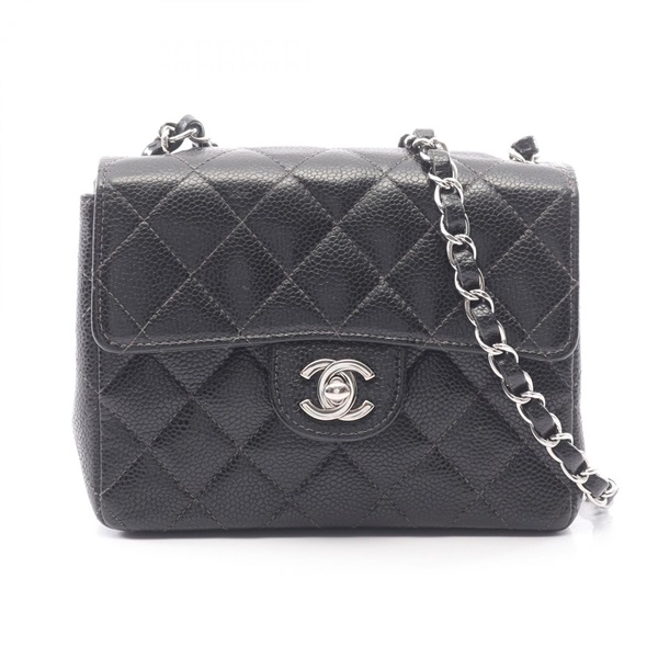 CHANEL Mini Matelasse chain crossbody Shoulder Bag leather Black Used Women SHW