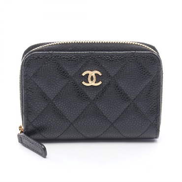 CHANEL Classic Zip Coin Purse Compact Wallet Matelasse leather Black GHW Used CC