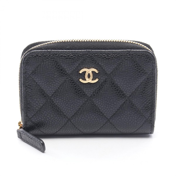 CHANEL Classic Zip Coin Purse Compact Wallet Matelasse leather Black GHW Used CC