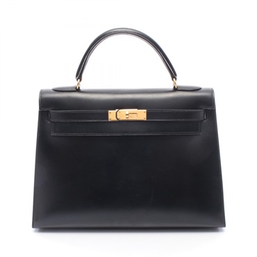 HERMES Kelly 32 outside stitched shoulder Handbag Y Box calf leather Black GHW