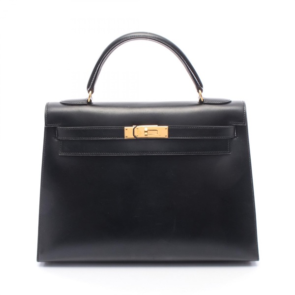 HERMES Kelly 32 outside stitched shoulder Handbag Y Box calf leather Black GHW