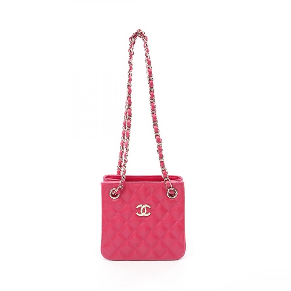 CHANEL Mini Chain Bucket Matelasse Shoulder Handbag AS3176 leather Pink GHW Used