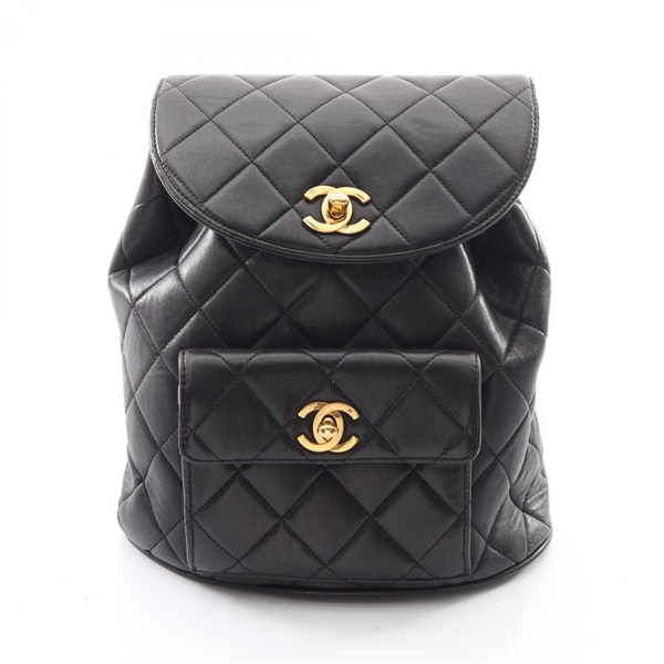 CHANEL Matelasse Chain Rucksack Backpack Lamb leather Black GHW Used Women CC