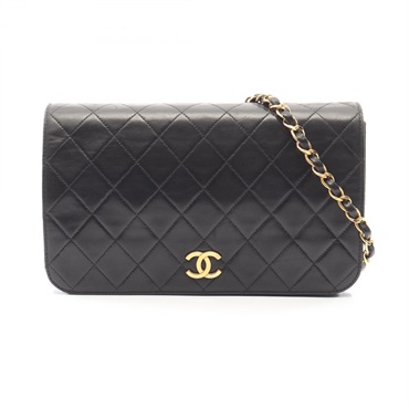 CHANEL Matelasse Full Flap Push Lock Chain Shoulder Handbag leather BK GHW Used