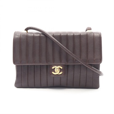 CHANEL Mademoiselle Chain Shoulder Crossbody Bag Lamb leather Bordeaux GHW Used
