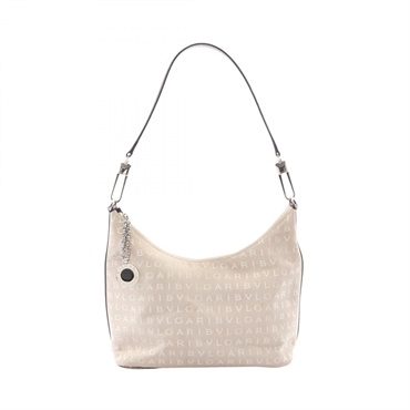 BVLGARI Logo mania Shoulder Bag canvas leather Beige Brown Used Women