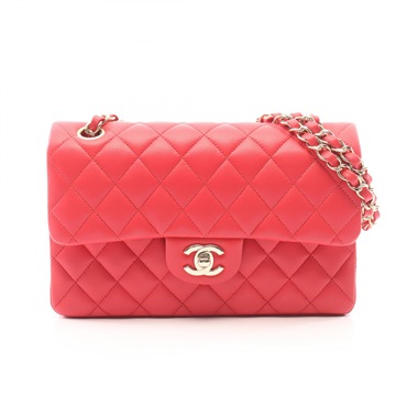 CHANEL Matelasse Double Flap Chain Shoulder Handbag Lamb leather Pink GHW Used