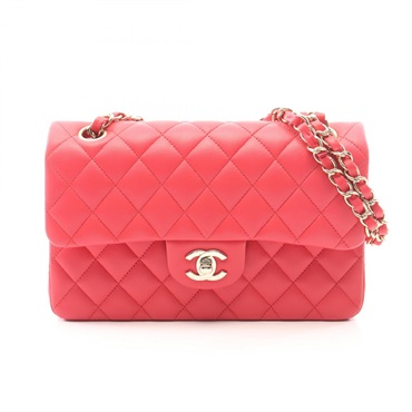 CHANEL Matelasse Double Flap Chain Shoulder Handbag Lamb leather Pink GHW Used