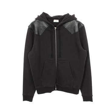 SAINT LAURENT PARIS leather switching Hoodie 577083 cotton Black #M Used mens