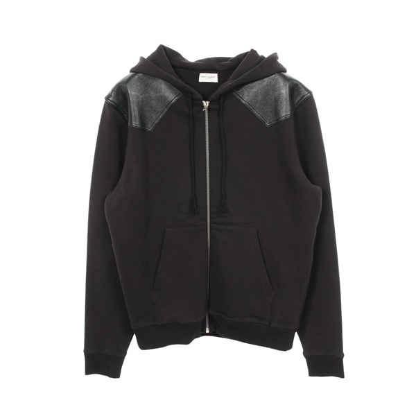 SAINT LAURENT PARIS leather switching Hoodie 577083 cotton Black #M Used mens
