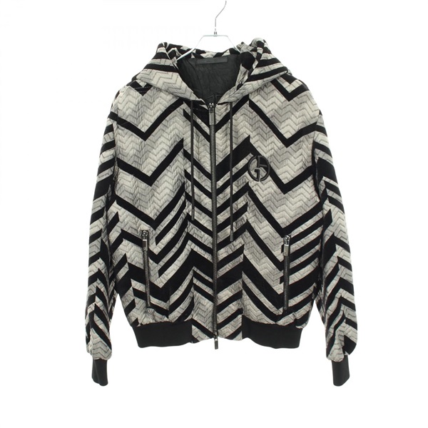 GIORGIO ARMANI print hooded zip-up jacket 2WGOB07H Nylon Gray Blk #48 Used mens