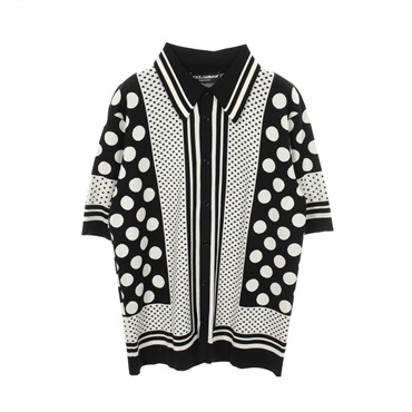 DOLCE & GABBANA Polka dot knit Polo shirt GX847T silk Black White #48 Used mens