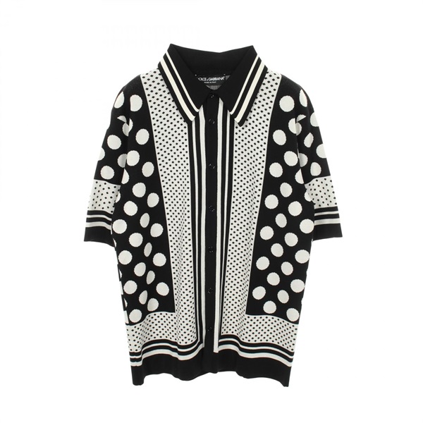 DOLCE & GABBANA Polka dot knit Polo shirt GX847T silk Black White #48 Used mens