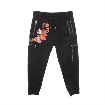 DOLCE & GABBANA Flower embroidered zip Pants GYVMEZ cotton Rayon Black #48 Mens