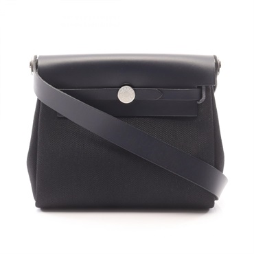 HERMES Herbag Zip Mini Shoulder crossboy Bag K Toile Military hunter Black SHW