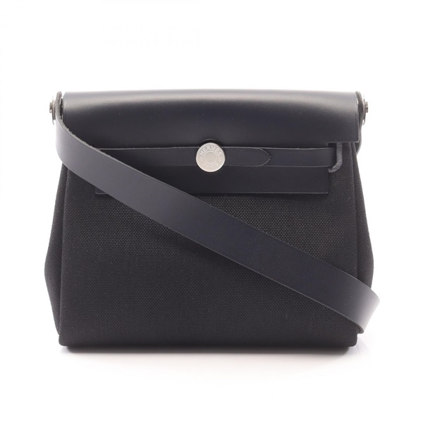 HERMES Herbag Zip Mini Shoulder crossboy Bag K Toile Military hunter Black SHW