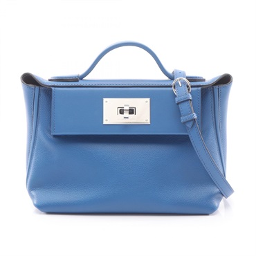 HERMES 24 24 21 Verso Mini shoulder crossbody Handbag Z Swift Evercolor blue SHW