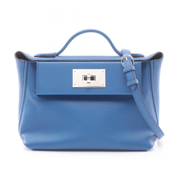 HERMES 24 24 21 Verso Mini shoulder crossbody Handbag Z Swift Evercolor blue SHW