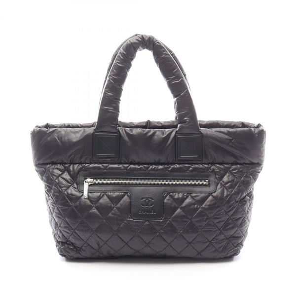 CHANEL Coco Cocoon MM Tote Handbag A48611 Nylon leather Black SHW Used Women CC