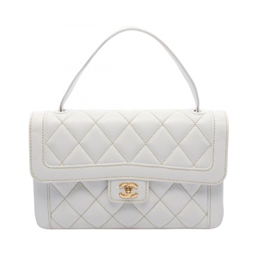 CHANEL Wild Stitch Top Handle Handbag leather White GHW Used Women Coco CC