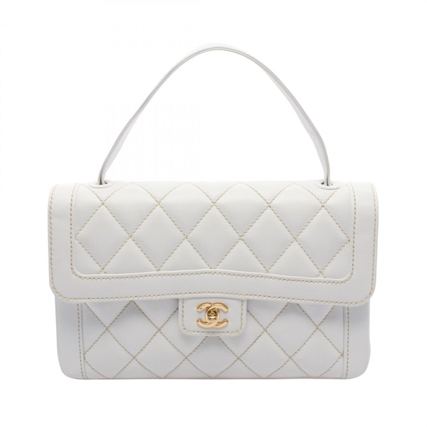 CHANEL Wild Stitch Top Handle Handbag leather White GHW Used Women Coco CC