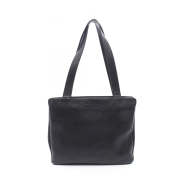 CHANEL COCO Mark Chain Tote Shoulder Bag Lamb leather Black Used CC