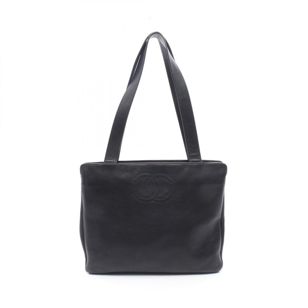 CHANEL COCO Mark Chain Tote Shoulder Bag Lamb leather Black Used CC