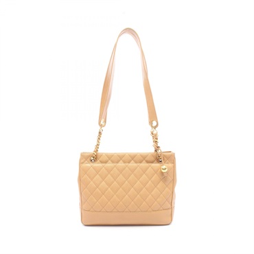 CHANEL Matelasse Coco Ball Chain Tote Shoulder Bag Calf leather Beige GHW Used