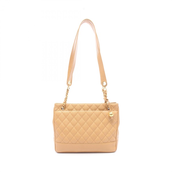 CHANEL Matelasse Coco Ball Chain Tote Shoulder Bag Calf leather Beige GHW Used