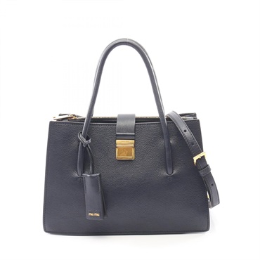 Miu Miu MADRAS 2WAY Shoulder Crossbody Handbag 5BA104 leather Navy Used Women
